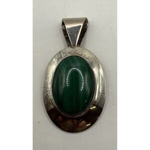 vtg 925 Malachite Pendant LJM Oval signed